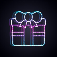 Glowing neon line Gift box icon isolated on black background. Happy Birthday. Vector