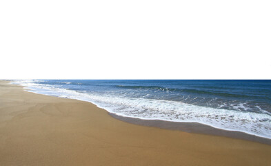 Sea waves on sandy beach isolated on white transparent background, PNG