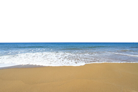 Sea waves on sandy beach isolated on white transparent background, PNG