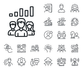 Group of people sign. Specialist, doctor and job competition outline icons. Teamwork results line icon. Teamwork results line sign. Avatar placeholder, spy headshot icon. Strike leader. Vector