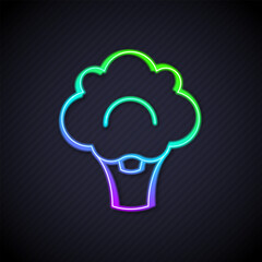 Glowing neon line Broccoli icon isolated on black background. Vector