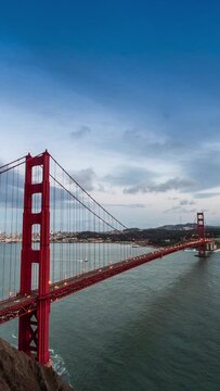 Golden Gate Bridge with San Francisco skyline. Vertical design in 9:16 ratio. Smartphone and social media ready.