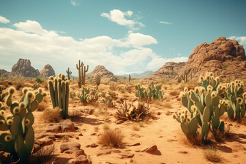 landscape of cactus in the desert - obrazy, fototapety, plakaty