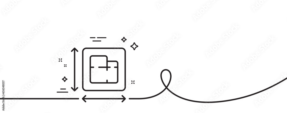 Poster floor plan line icon. continuous one line with curl. room dimension sign. house area measurement sym