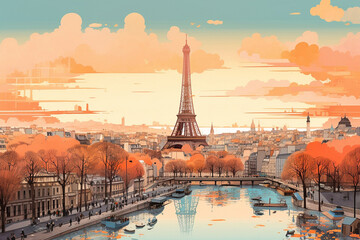 Paris, panorama of the city for wallpaper or postcard - obrazy, fototapety, plakaty