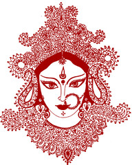Transparent background png file of hand made painting of Goddess Durga . 