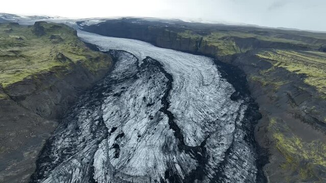 Aerial view of Flaajokull glacier in Vatnajokull national park in south Iceland