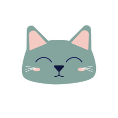 Cute cat face. Pet, animal. Vector, isolated on white background.