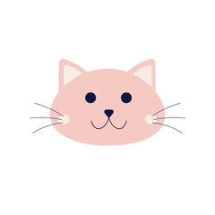 Cute cat face. Pet, animal. Vector, isolated on white background.