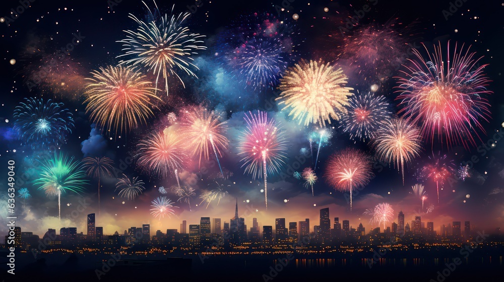 Poster silvester fireworks background created with generative ai