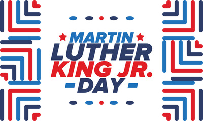 Martin Luther King, Jr. Day. Celebrated annual in United States in January, federal holiday. African American Rights Fighter. Patriotic american elements. Poster, card, banner, background. Vector - obrazy, fototapety, plakaty