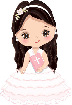 girl holding pink book, white dress clip art preview