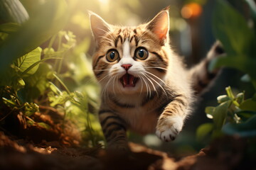 cat lying on sofa and smiling.