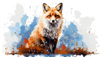 Watercolor fox with double exposure effect .