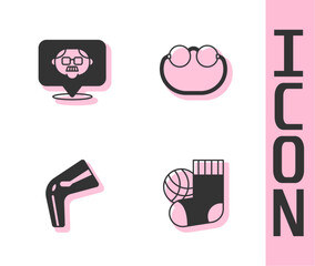 Set Socks, Grandfather, Bone pain and Eyeglasses icon. Vector