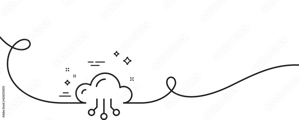 Poster cloud computing line icon. continuous one line with curl. internet data storage sign. file hosting t