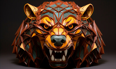 bear head portrait sculpture on a dark amber background created with Generative Ai