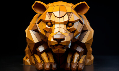 bear head portrait sculpture on a dark amber background created with Generative Ai