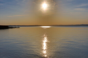 Fototapeta premium Hungary. View of Lake Balaton at sunset on a spring day