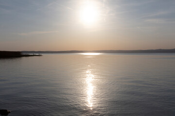 Naklejka na ściany i meble Hungary. View of Lake Balaton at sunset on a spring day