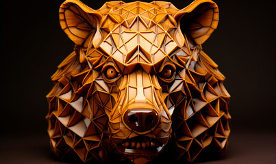 Fototapeta na wymiar bear head portrait sculpture on a dark amber background created with Generative Ai
