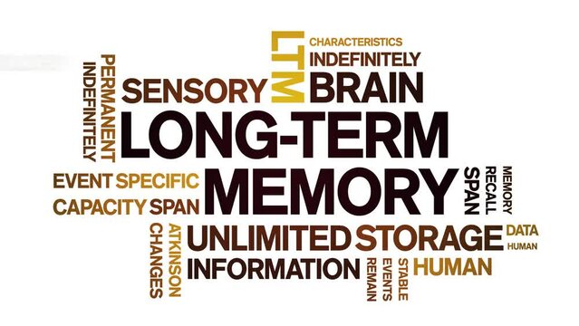 Long-Term Memory animated tag word cloud;text design animation kinetic typography seamless loop.