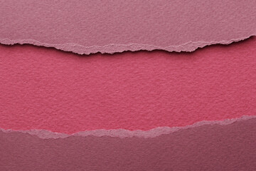 Art collage of pieces of ripped paper with torn edges. Sticky notes collection burgundy red colors, shreds of notebook pages. Abstract background.