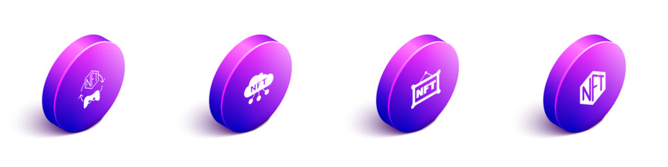 Set Isometric NFT Digital crypto art, cloud, and icon. Vector