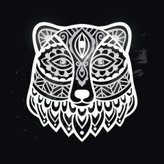 Bear mandala ornament. Vector illustration. Flower Ethnic drawing. Bear animal nature in Zen boho style. Coloring page black and white