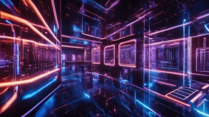 Quantum computing concept. A futuristic environment showcasing quantum computers in operation.