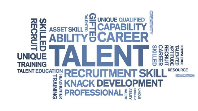 Talent animated tag word cloud;text design animation kinetic typography seamless loop.