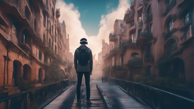 A Student Through Virtual Reality Goggles Studies The Architecture Of The Past As If He Were There Himself