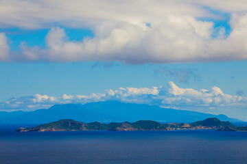 Panoramic View to the Guadeloupe Island under the Blue Clouds, Caribbean islands