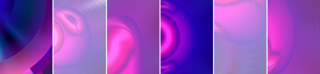 Obraz premium Set of pink and purple pastel color tone gradient mesh curves backgrounds. Ideal for brochure, flyer cover, business card template and website landing page designs.