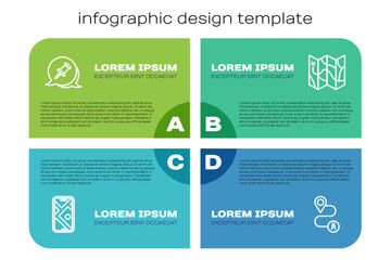 Set line City map navigation, Push pin, Route location and Folded. Business infographic template. Vector