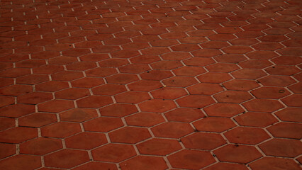 hexagonal old red brick floor photography or hexagonal old red brick background  