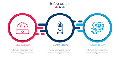 Set line Chinese hat, Firework and Yuan currency. Business infographic template. Vector