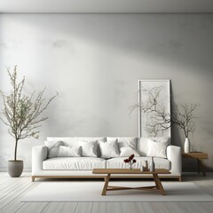 Apartment White Furniture and Vacant Wall. Generative AI
