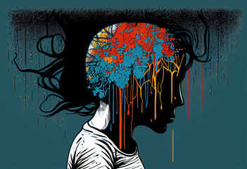 Colorful Illustration of Mental Health and Depression, Generative AI