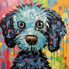 oil painting, poodle, dog, colored, brushstrokes, ai generated