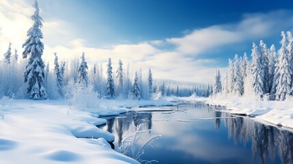 Festive winter landscape, in snowy Canada, ai generated