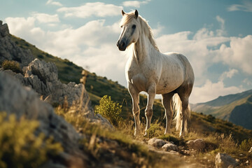 Cavalo branco na montanha - Papel de parede