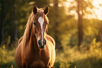 Deurstickers Cavalo marrom com marca branca na testa no campo - Papel de parede © vitor