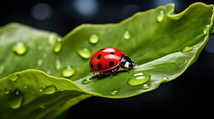 Fototapeta premium Ladybug on a leaf (AI Generated) 