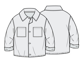 Boys denim shirt front and back view technical flat drawing vector template