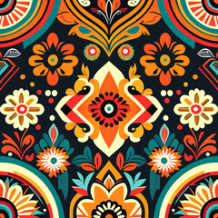 Ethnic floral seamless pattern. Abstract kaleidoscope fabric design texture