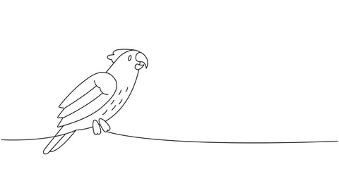 Tropical parrot, exotic bird one line continuous drawing. Animals accessories, pet toy supplies continuous one line illustration.