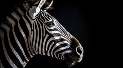 Beautiful zebra in front of a black background (AI Generated) 
