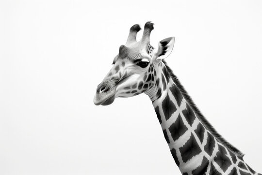 Beautiful giraffe in front of a white background (AI Generated) 