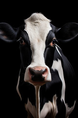 Portrait of a beautiful cow in front of a black background (AI Generated) 